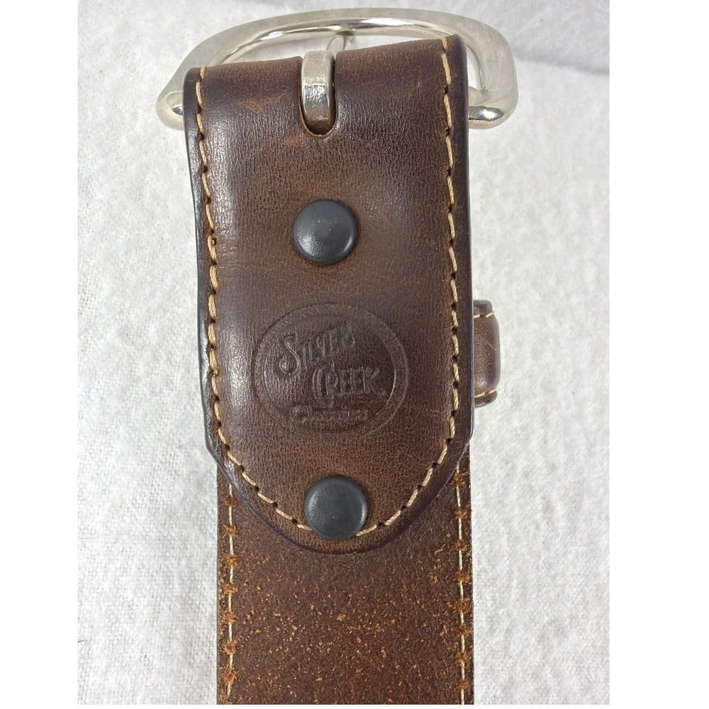 Silver Creek Classics Mens Brown Leather Western Belt Size 38 Distressed 53709